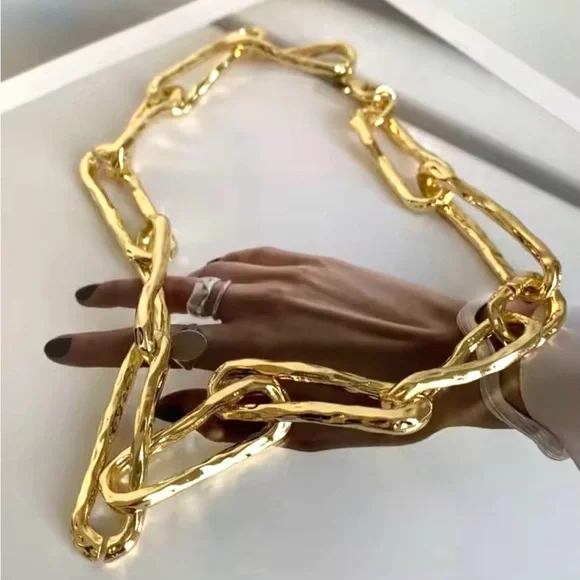 Brut Twisted Molten Gold Link Necklace Hammered Alexis Bittar STYLE F27 - Picture 1 of 3